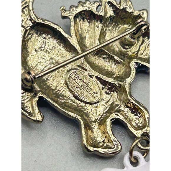 Vintage Enamel Scottie Scottish Terrier Dog Bone Brooch Pin Black Enamel Red Bow - Picture 4 of 5